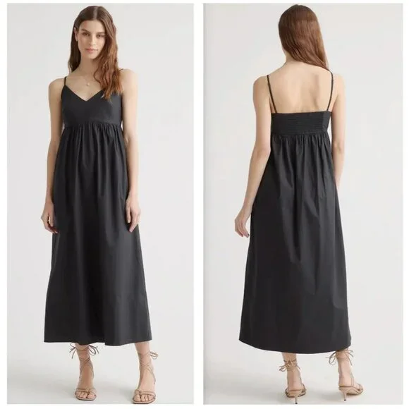 Quince Women's Black Organic Cotton Sleeveless Maxi Dress sz S NWT Pockets - Picture 1 of 7